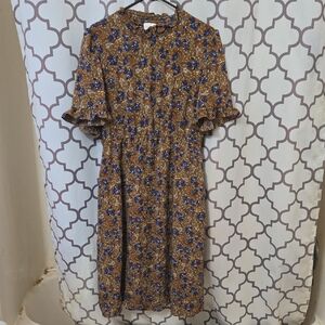 Orange Creek Floral Midi Dress in Brown and Blue